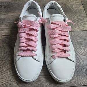 Oliver Cabell Low 1 White Leather Sneakers Pink Laces Made in Italy Womens 38